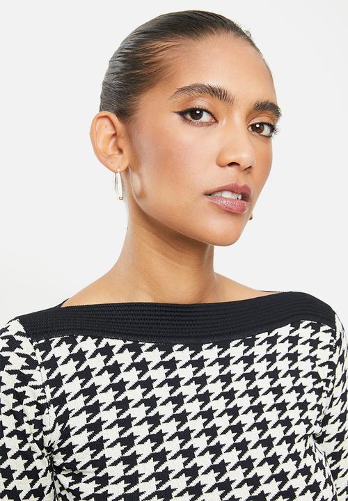 SISSY BOY - Tivola: houndstooth lurex crop top - black & gold