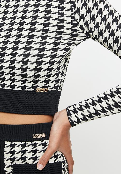 SISSY BOY - Tivola: houndstooth lurex crop top - black & gold