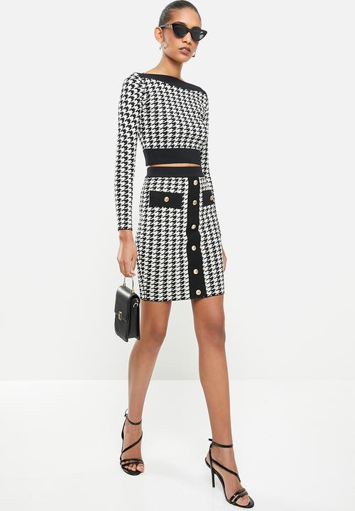 SISSY BOY - Tivola: houndstooth lurex crop top - black & gold