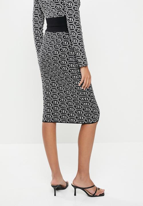 SISSY BOY - Sienna: all over repeat logo knit skirt - black & white