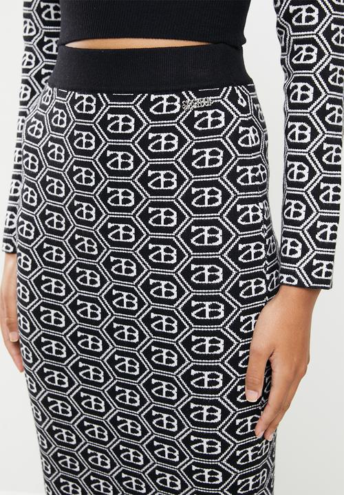 SISSY BOY - Sienna: all over repeat logo knit skirt - black & white