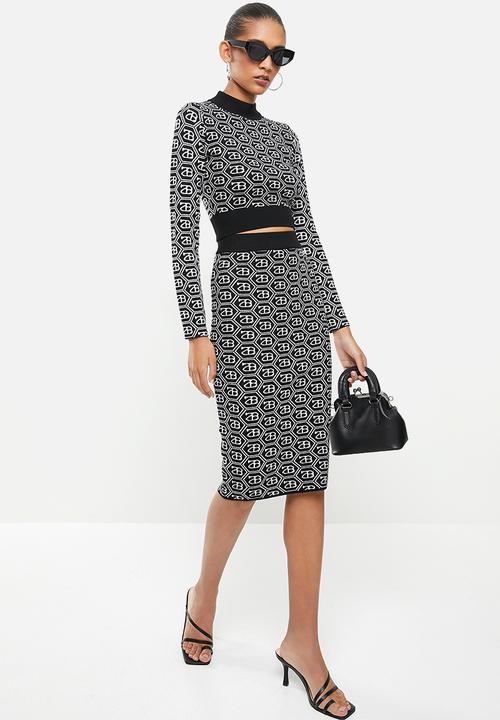 SISSY BOY - Sienna: all over repeat logo knit skirt - black & white