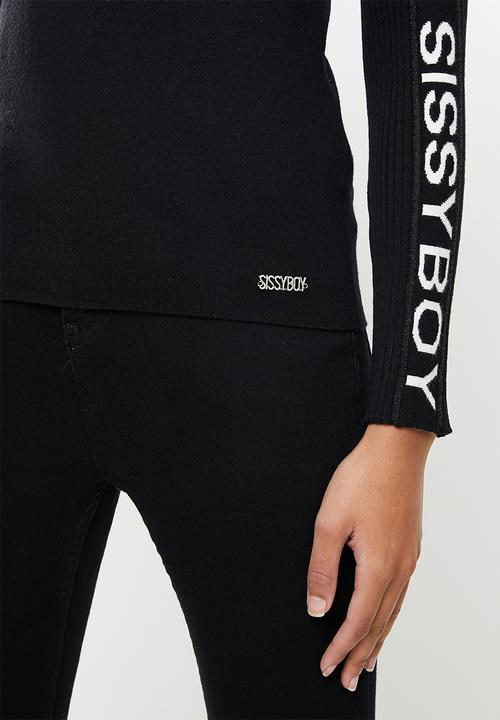 SISSY BOY - Jonesy: basic crew neck knit with logo along long sleeves - black