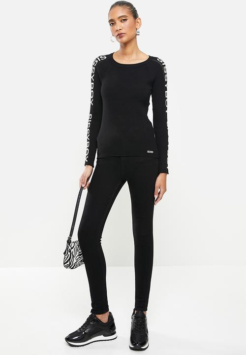 SISSY BOY - Jonesy: basic crew neck knit with logo along long sleeves - black