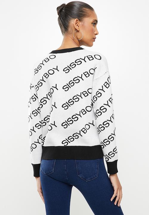 SISSY BOY - Kait: all-over logo knit with long sleeves - white