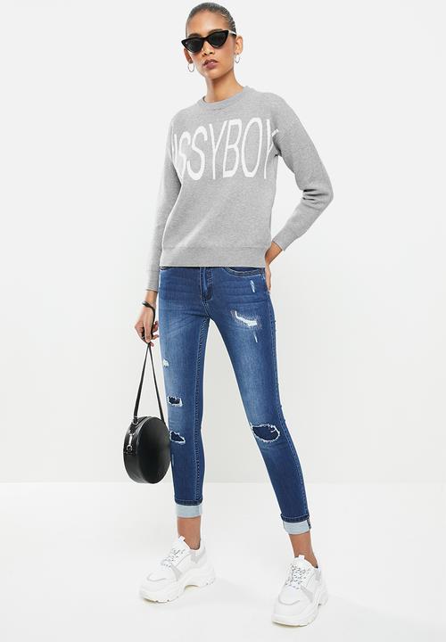 SISSY BOY - Carla: knit sweater with all across branding - grey 