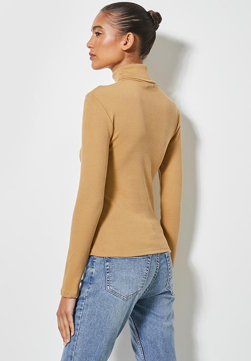 Superbalist - 2-pack lycra rib poloneck tops - brown & tan