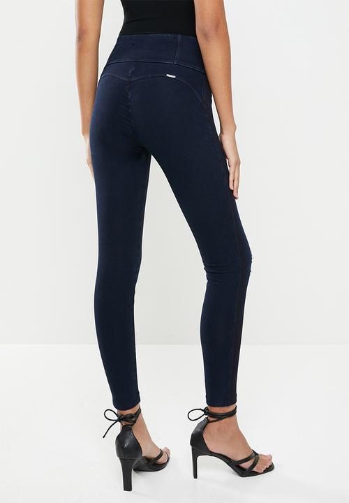 SISSY BOY - High rise knit & denim combo with rips - dark blue