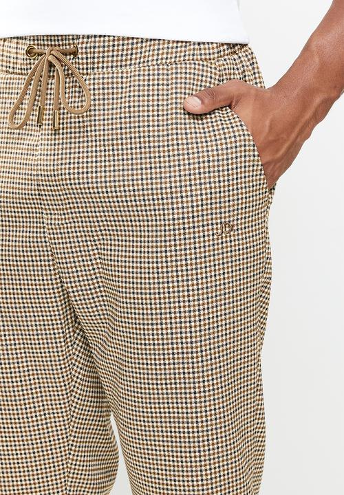 Jonathan D - Check trouser with elasticated waistband - brown & black