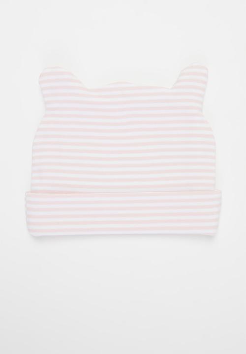 Little Lumps - Stripey ear hat - pink & white