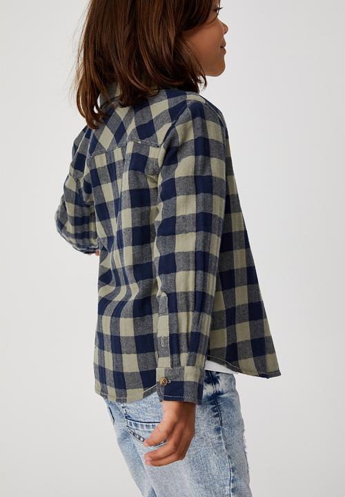 Cotton On - Rugged long sleeve shirt - sage & navy 