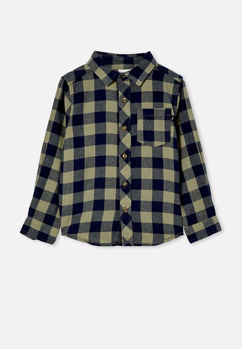 Cotton On - Rugged long sleeve shirt - sage & navy 