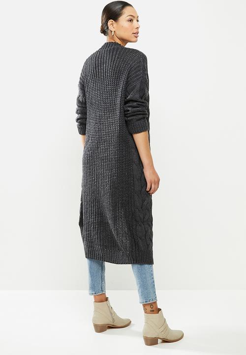 Brave Soul - Longline open knit cardigan - charcoal