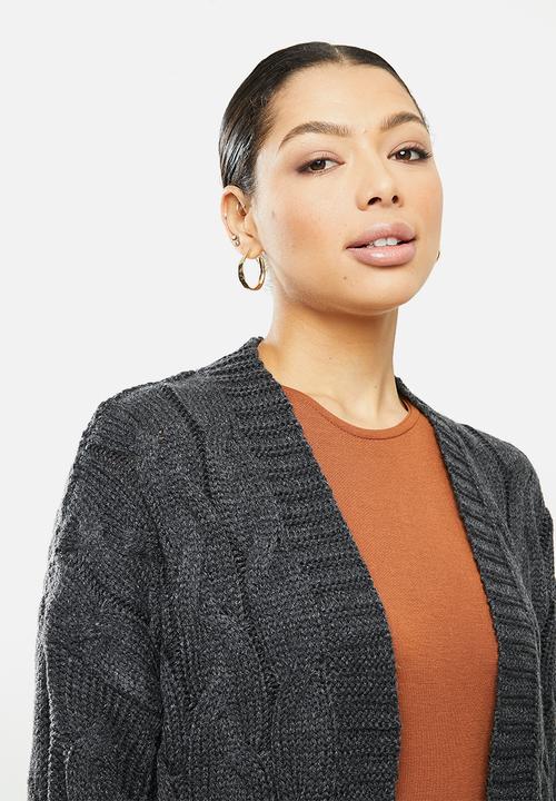 Brave Soul - Longline open knit cardigan - charcoal