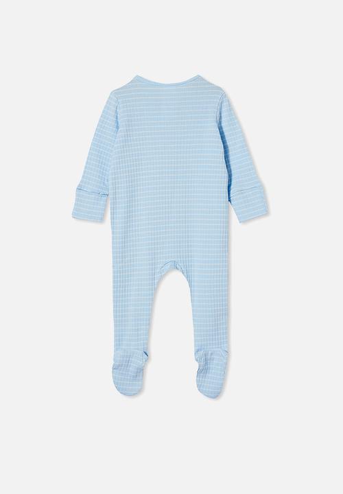 Cotton On - Organic newborn zip through romper - blue & white 