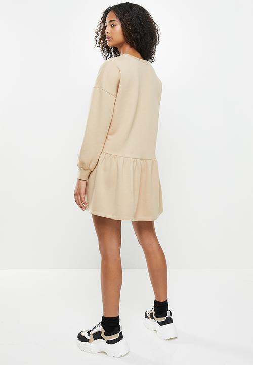 Blake - Fleece drop waist mini dress - beige 
