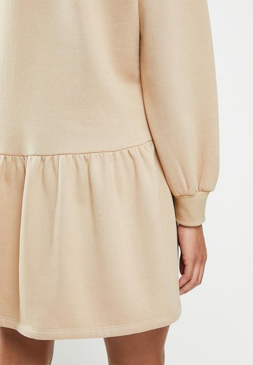 Blake - Fleece drop waist mini dress - beige 