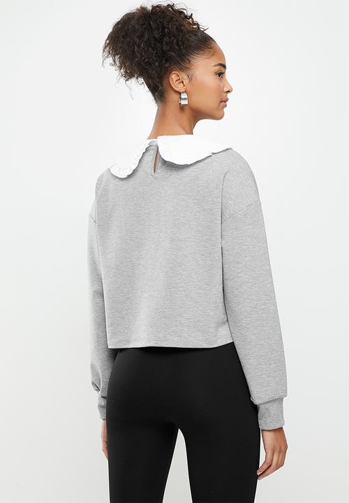 Blake - Fleece combo sweater with peterpan collar - grey 