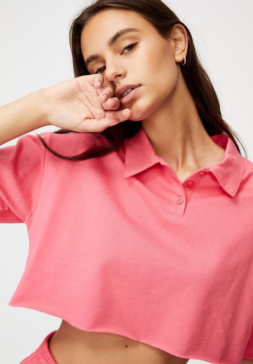 Factorie - Short sleeve crop polo top - honeysuckle