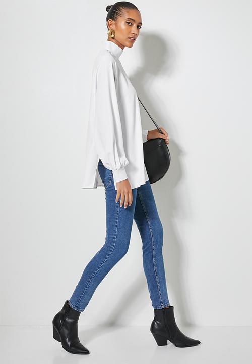Superbalist - Combo fabric longline shell - white