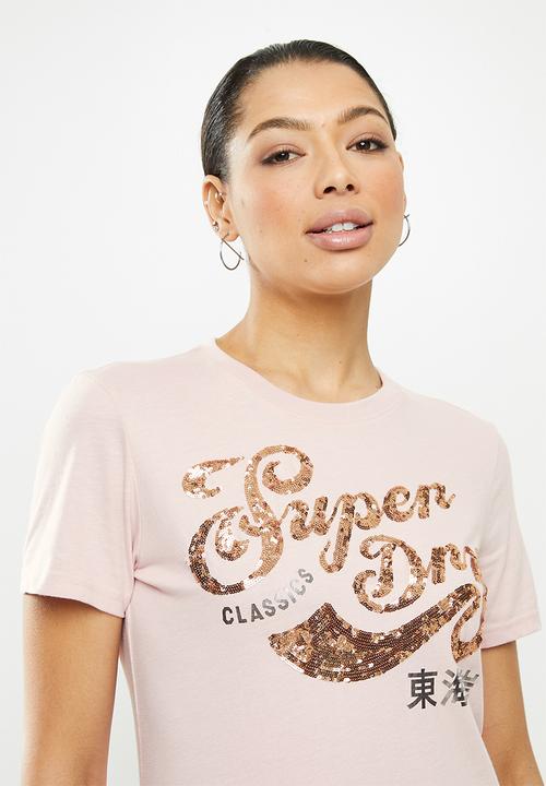 Superdry. - Script sequin tee - light pink