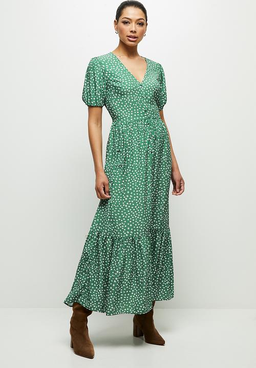 edit - Puff sleeve tiered maxi dress - green 