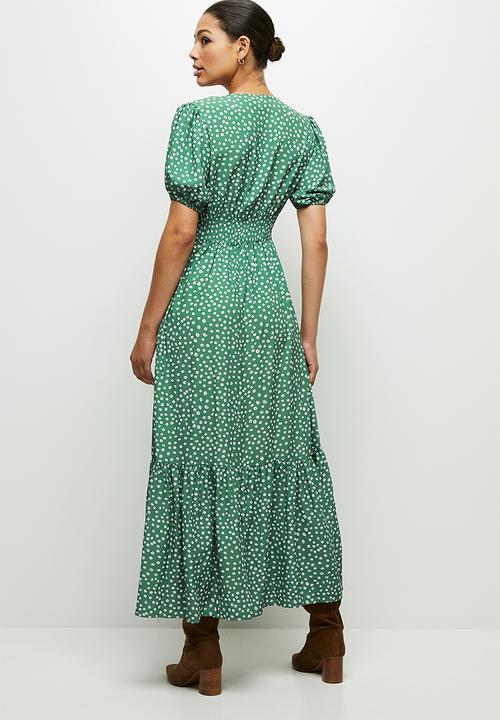 edit - Puff sleeve tiered maxi dress - green 