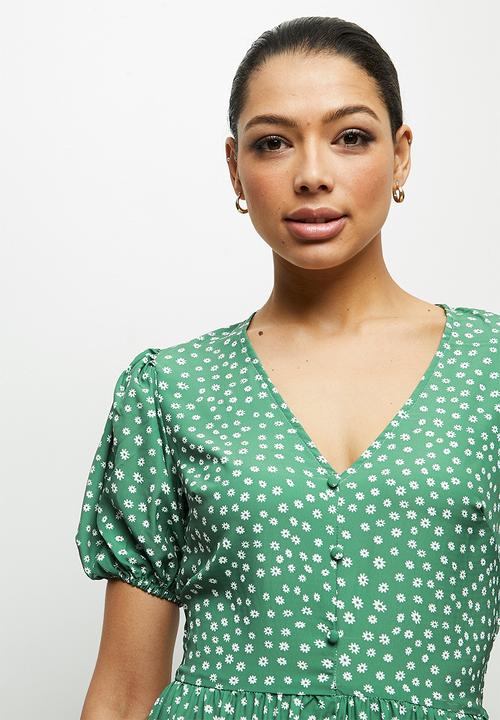 edit - Puff sleeve tiered maxi dress - green 
