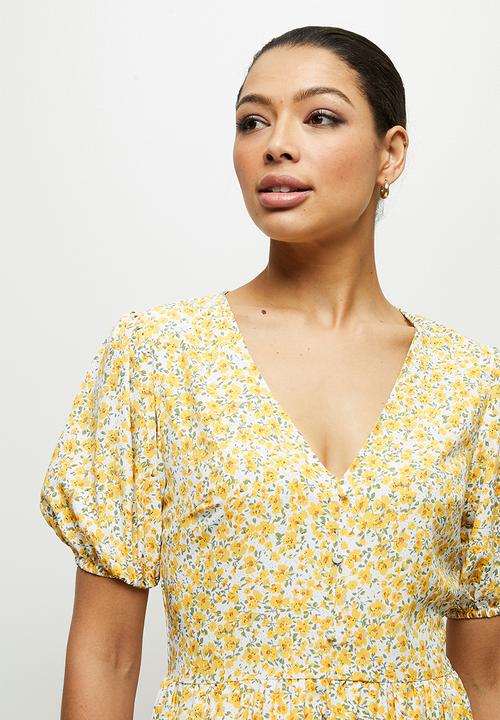 edit - Puff sleeve tiered maxi dress - yellow