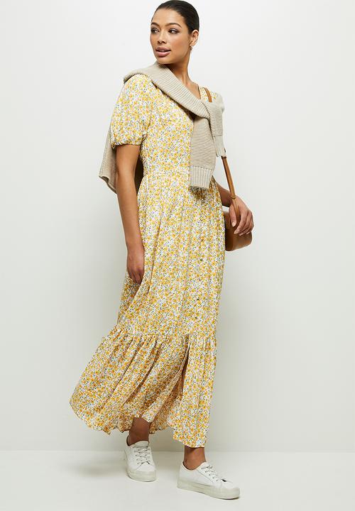 edit - Puff sleeve tiered maxi dress - yellow