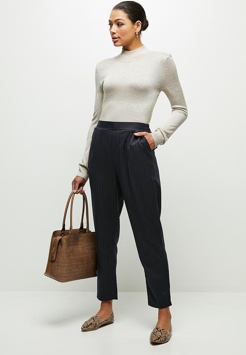 edit - Pull on tapered pant stripe - navy