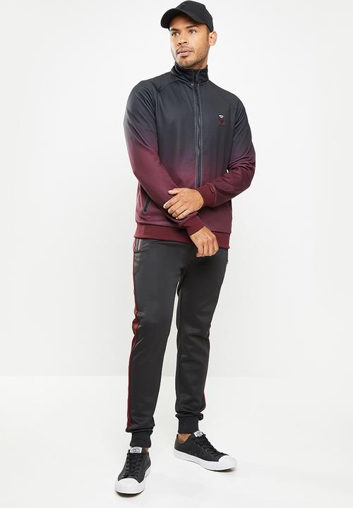SOVIET - Ike zip through hoody - black & burgundy