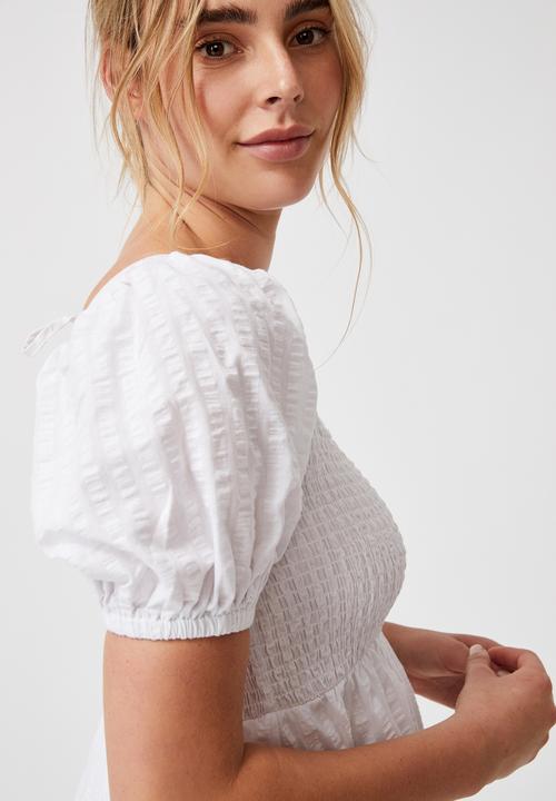 Cotton On - Woven petite leah short sleeve midi dress - white