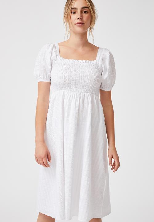 Cotton On - Woven petite leah short sleeve midi dress - white