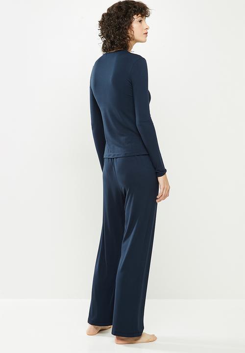 Superbalist - Sleep top & wide leg pants set - navy