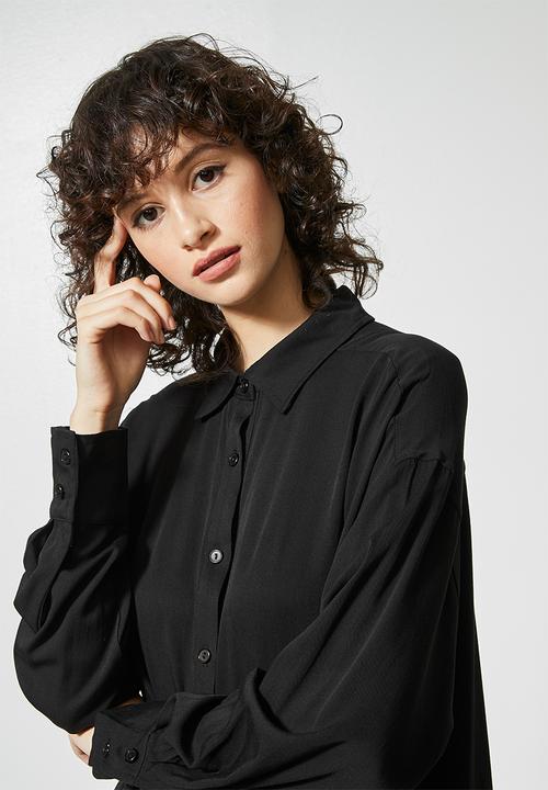 Superbalist - Viscose twill shirt dress - black