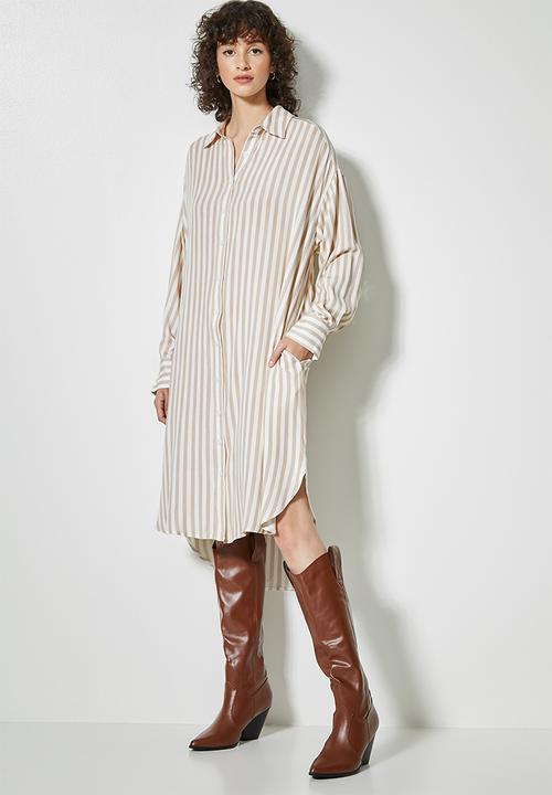 Superbalist - Viscose twill shirt dress - stone & white