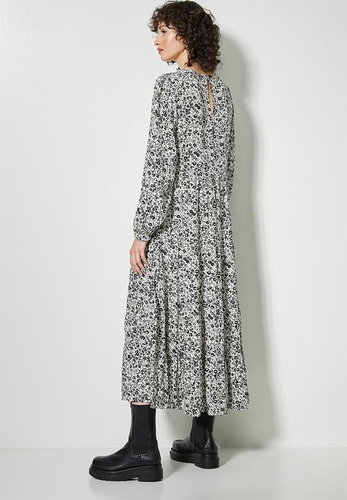 Superbalist - Long sleeve tiered dress - black & white 