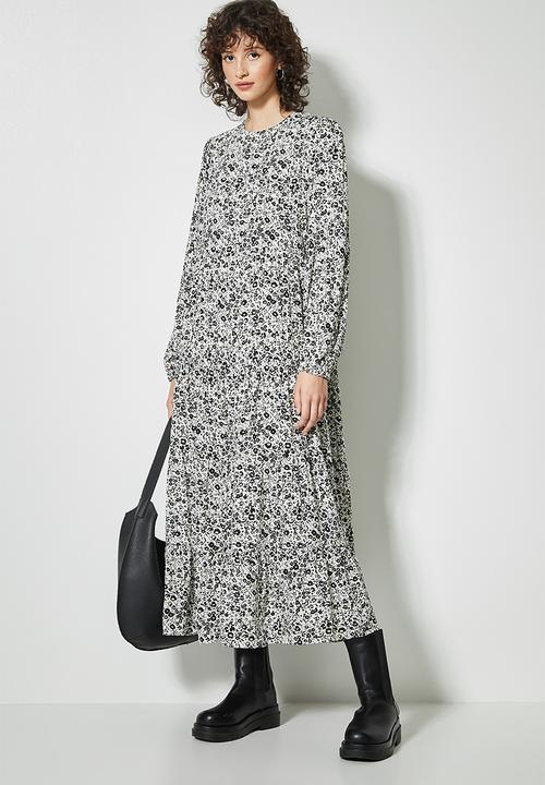 Superbalist - Long sleeve tiered dress - black & white 