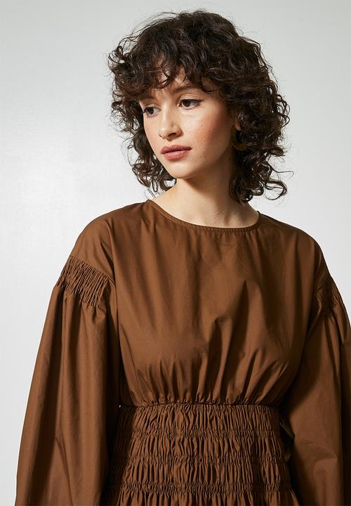 Superbalist - Shirred waisted dress - brown