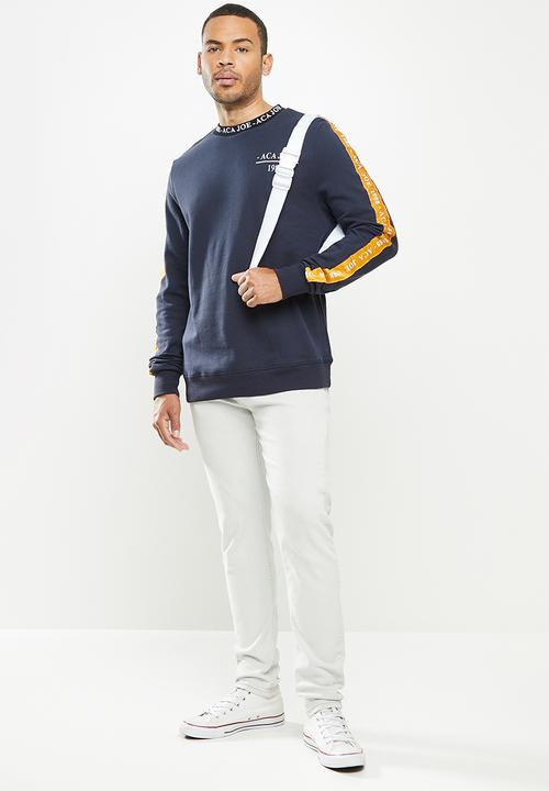 Aca Joe - Aca Joe sleeve stripe fleece crew neck pullover - navy 