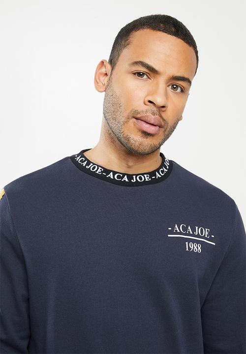 Aca Joe - Aca Joe sleeve stripe fleece crew neck pullover - navy 