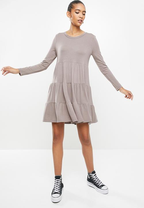 Blake - Tiered long sleeve mini dress - mocha