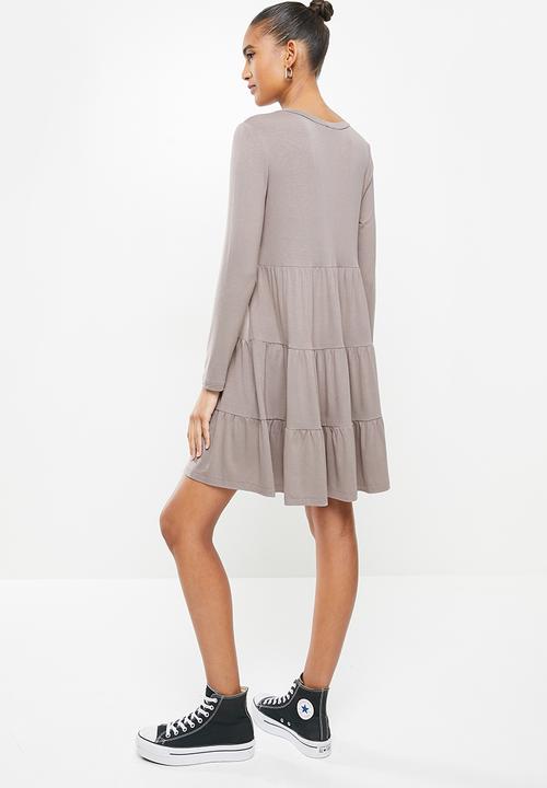 Blake - Tiered long sleeve mini dress - mocha