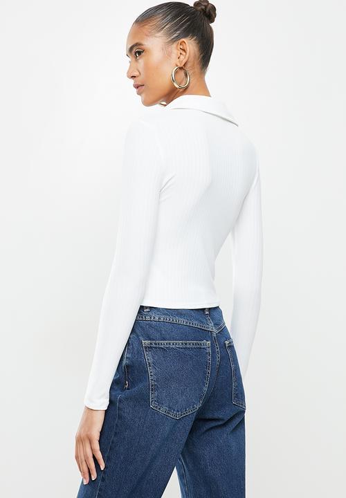 Blake - Rib polo top - white