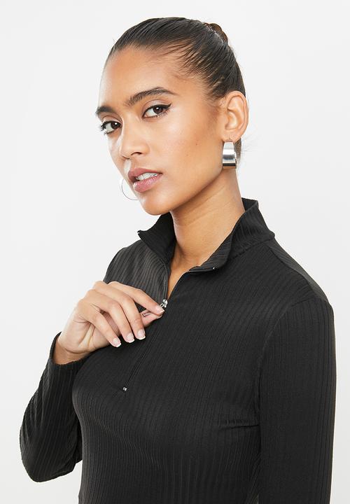 Blake - Zip up rib crop top - black