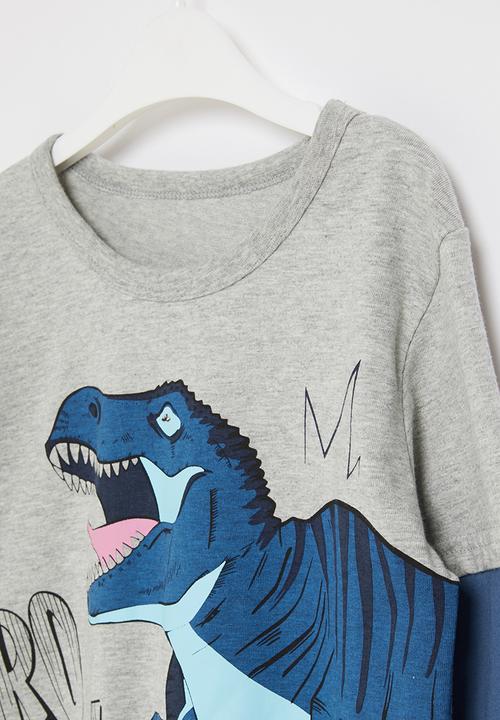 Pop Candy - Roar graphic tee - grey & blue