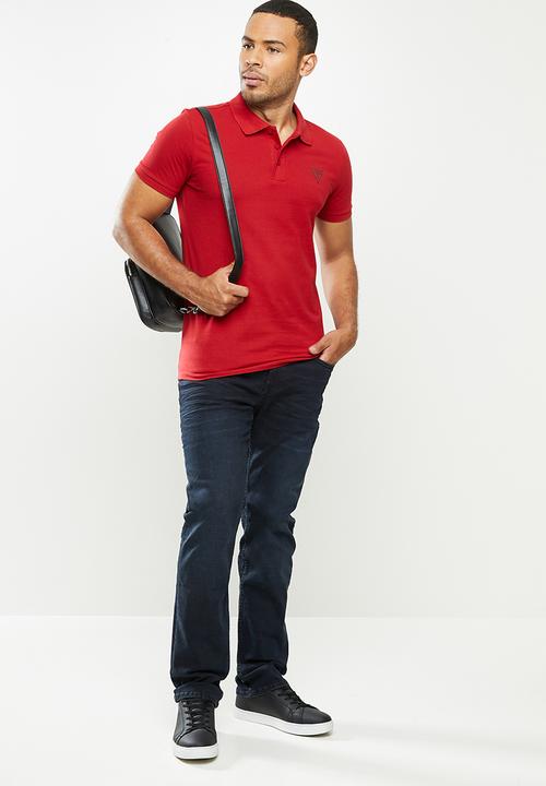 GUESS - Short sleeve guess man rep polo - red