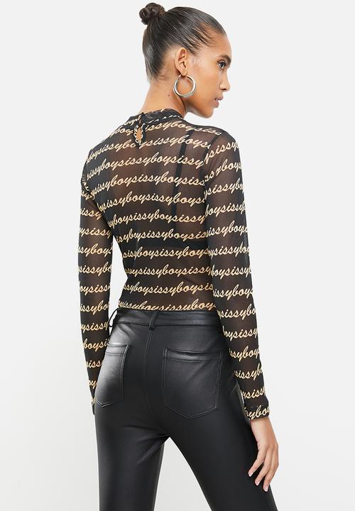 SISSY BOY - Sheer genius mesh bodysuit - black & Beige