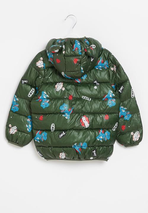 Pop Candy - Boys dino puffer jacket - olive
